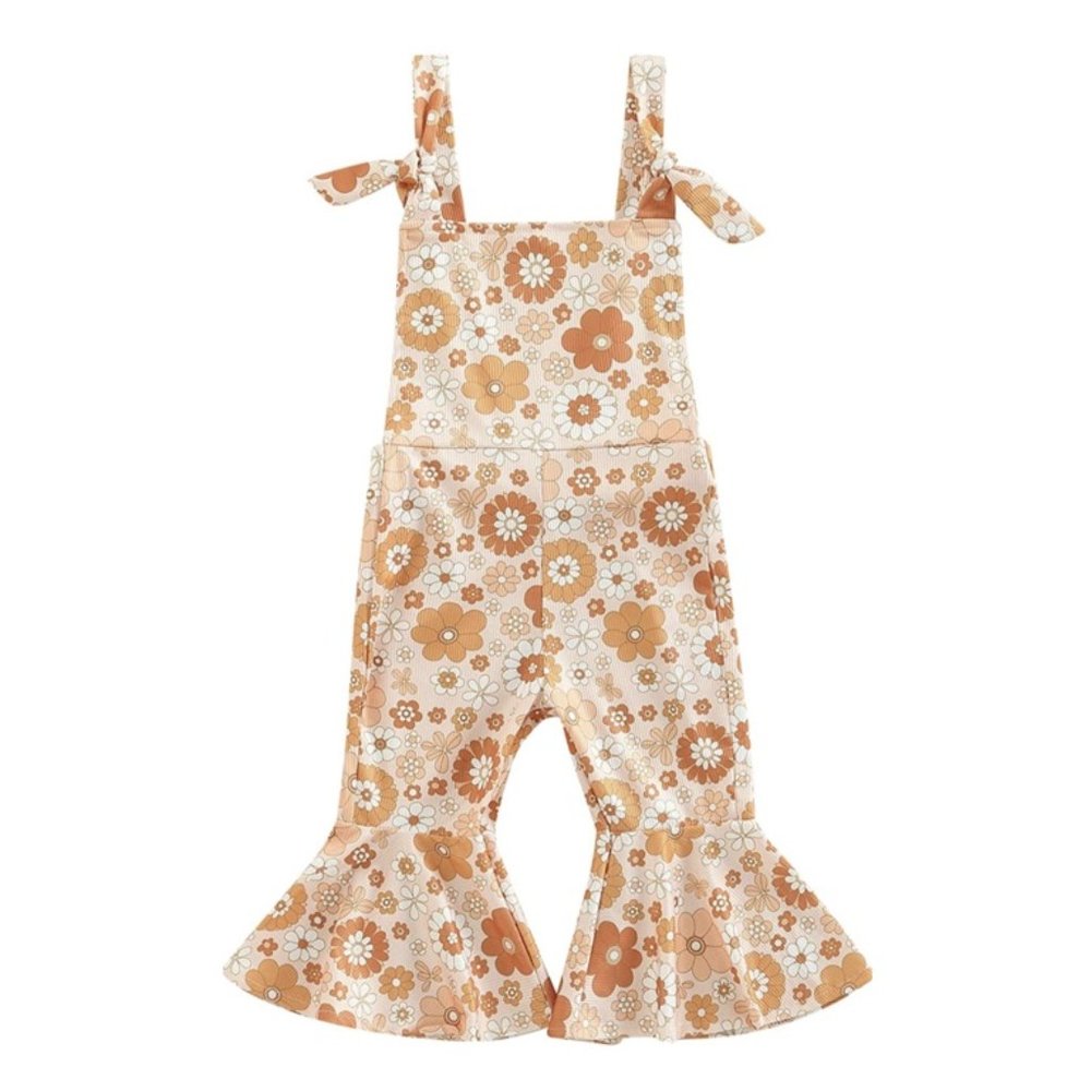 Groovy Jumpsuit Floral Smash Birthday Outfit Clothes Romper Retro Bell Bottom